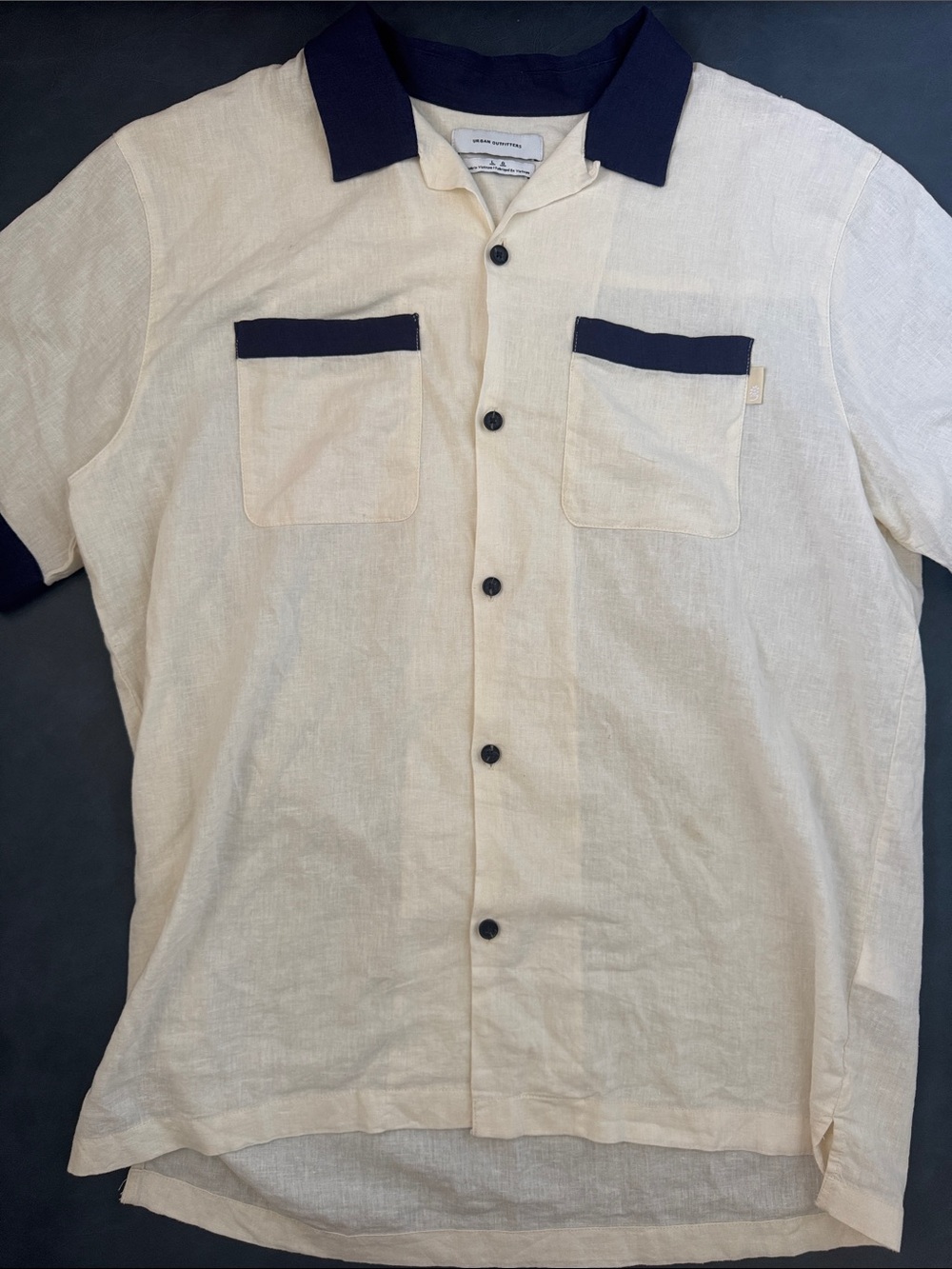 Urban Outfitter's Men's Short Sleeve- Cream with Navy Trim Size L